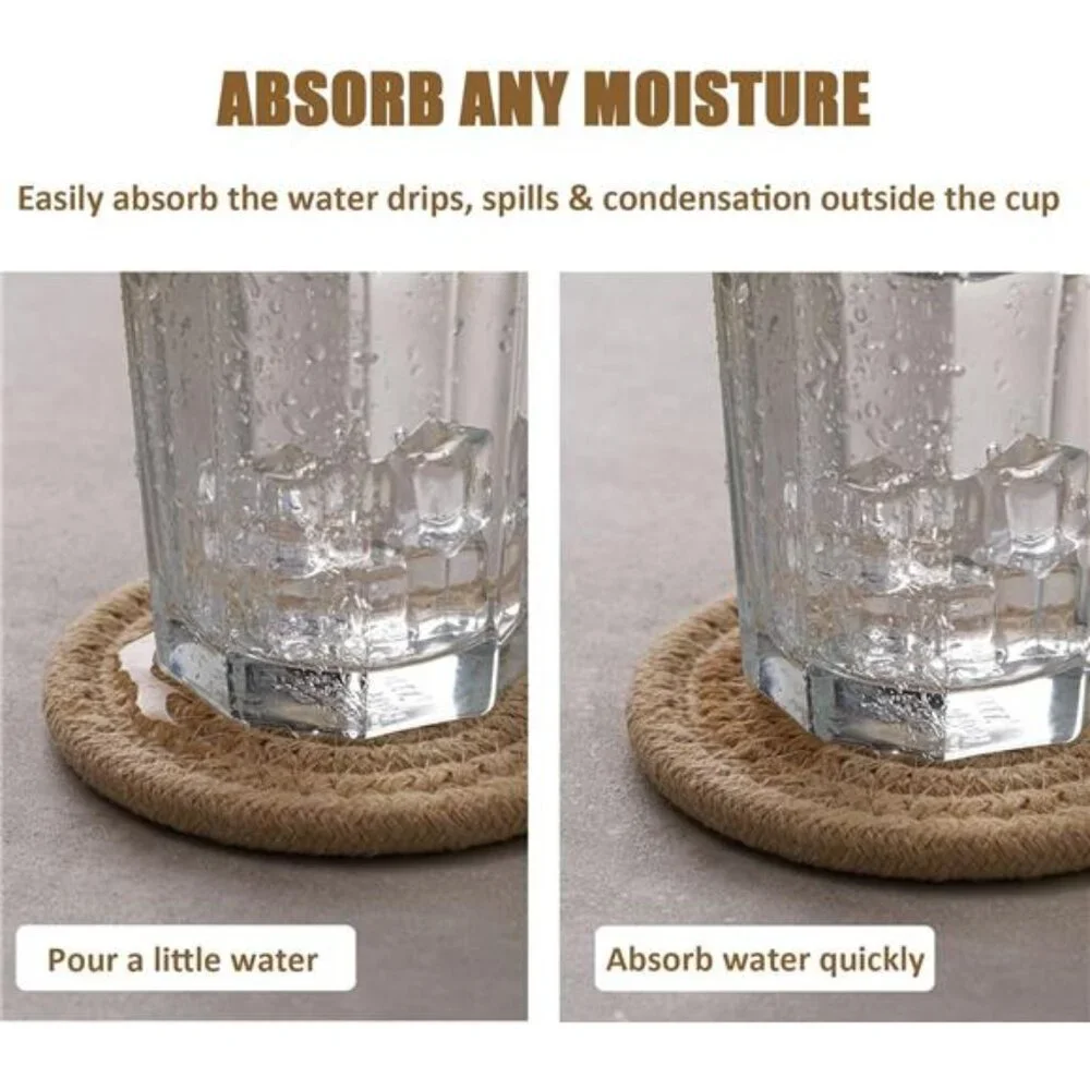 12 Pcs Handmade Boho  Coasters with Seagrass Basket Holder Set,